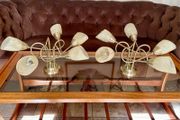 1980s Vintage Antique Brass Stylish 5 Arm Opaque Marble Effect Ceiling Lights
