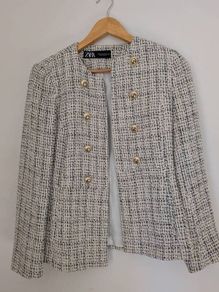 Zara Tweed Jacket with Gold Buttons, Size XS