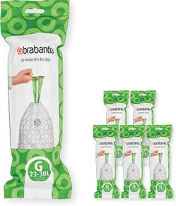 138423 PerfectFit Bin Liners Multipack (Size G/23-30 Litre) Thick Plastic Trash Bags with Tie Tape Drawstring Handles (120 Bags), White
