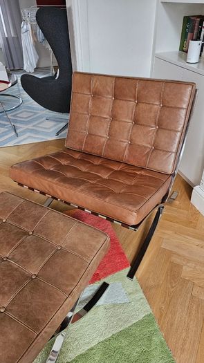 Midcentury modern Barcelona Chair Replica with Footstool