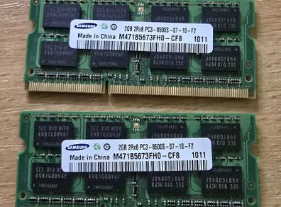 2 X Samsung 2gb 2rx8 Pc3-8500s So-dimm Laptop Ram M471b5673dh1-cf8