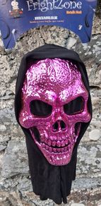 FrightZone - Metallic Pink Hooded Skull Mask All in One