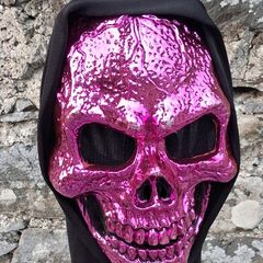 FrightZone - Metallic Pink Hooded Skull Mask All in One