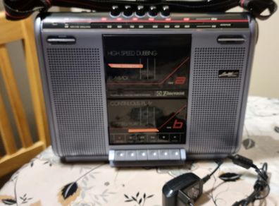 From 1998 Emerson CTR 947 Portable Twin - Dual 7 Cassette Radio Vintage Bombox, Made in Korea, full working.