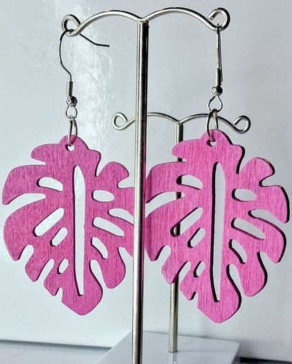 Hot Pink Monstera Leaf Earrings