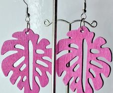 Hot Pink Monstera Leaf Earrings