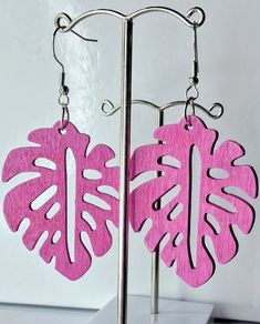 Hot Pink Monstera Leaf Earrings