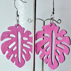 Hot Pink Monstera Leaf Earrings