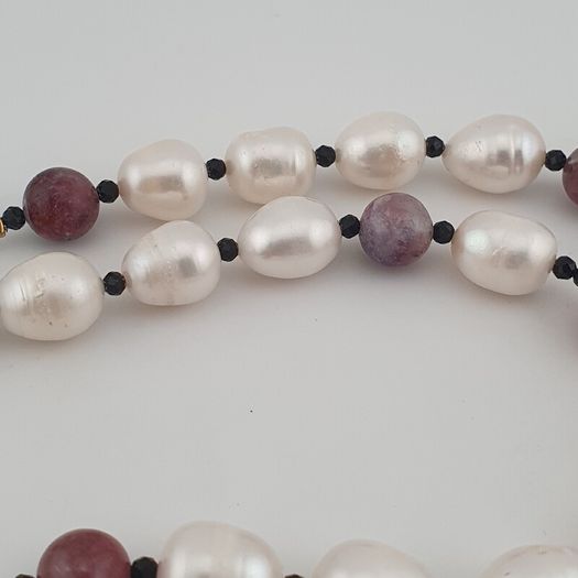 Himalayan Dzi Agate Pendant Necklace with Genuine Freshwater Pearls & Tourmaline
