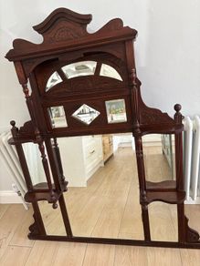 Antique wooden overmantle mirror
