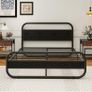 King Size Bed Frame Metal Platform Bed Frame with Wood Headboard Image 3