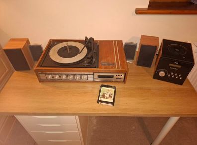Vintage Tellux 1970s Turntable & 8-Track Project Lot