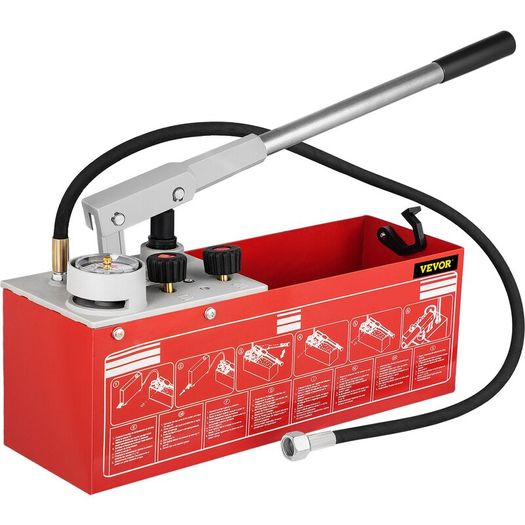 Hydrostatic Test Pump, Max 25 bar/362 PSI, Dual Valve Hydraulic Manual Water Pressure Tester Kit with Gauge 2.8 Gal Water Tank, 4.6 ft Hose with 1/2 inch External Thread Connector for Pipeline