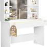 Dressing Table 3 Compartments with Lighting Including Distance Sensor Mirror 4 Open Shelves White Dressing Table Cosmetic Table 108 x 40 cm Image 2