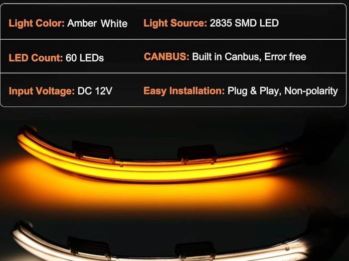 Dynamic LED Turn Signal Light Mirror Light for VW Golf Mk7, White & Amber Dual Colours Wing Mirror Indicator Light Replacement for VW Golf Mk7 7.5 7 Gti R (Smoked Lens)
