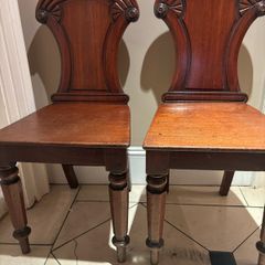 Two Antique Mahogany Hall Chairs