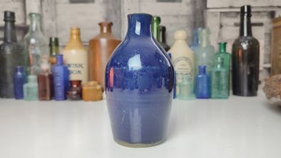 272 - Vintage 1950s Cobalt Blue Glazed Stoneware Decorative Collectible Display Furniture Cream Bottle