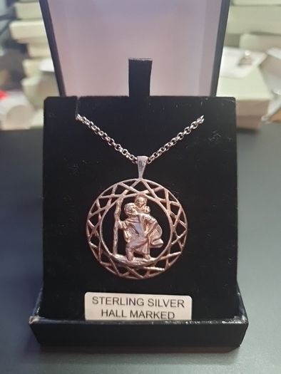 NEW sterling silver St.Christopher protecting drivers and traveling people Necklace & chain RRP 145 eur in box