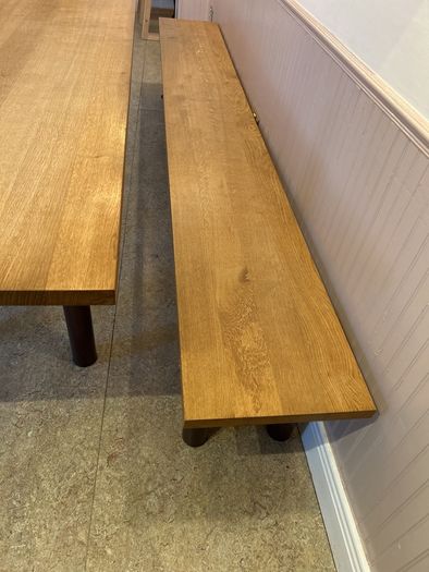 Large solid oak dining table  and benches (3m)