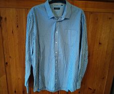 Man's plus size Pre End Blue and white stripe shirt.