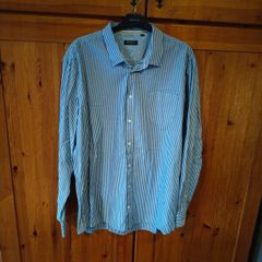 Man's plus size Pre End Blue and white stripe shirt.