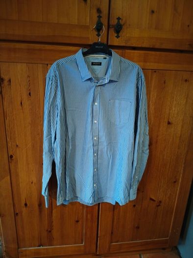 Man's plus size Pre End Blue and white stripe shirt.