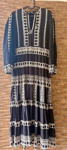 Zara embroidery linen maxi dress XS