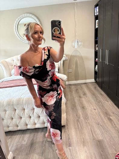 floral atom label midi dress