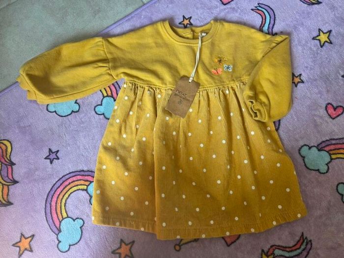 9-12m, With Tags Soft Corduroy Jumper Dress - Embroidered