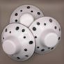 PRICE DROP .. IKEA EMALJ, Candle Holder Dish White Enameled Metal Green Blue Dots, set of 3. 2002 - discontinued. Image 7