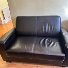 Two Black Leather 2-Seater Couches