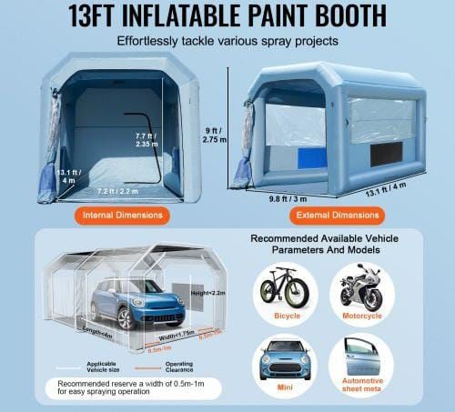 Inflatable Paint Booth, 13.1 x 9.8 x 9 ft/4 x 3 x 2.7 m Inflatable Spray Booth, with 750W Powerful Blower and Air Filter System,