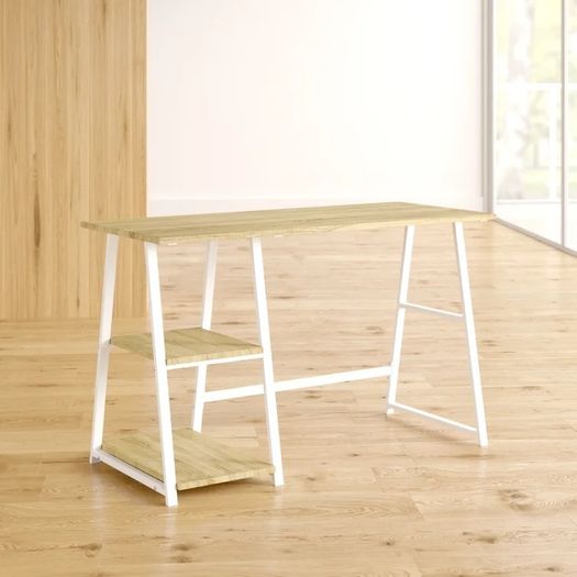 White Minimalistic Office Desk With Shelving