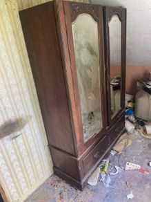 Vintage Antique Mirrored Double Wardrobe with Drawers