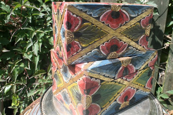 Vintage Two Carved Boxes Wooden Jewelry Hand Painted Handmade  Home Decor 10"x6" H 6" and 8,2"x4,5" H 4,2"