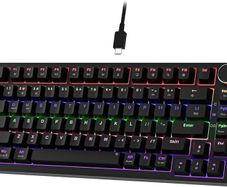 GM326 Mechanical Keyboard,Wired Gaming Keyboard,75% Percent TKL Hot Swappable Compact LED Backlit USB C Mechanical Gaming Keyboards with Knob for PC Windows Mac,QWERTY Layout,Black,Red Switches