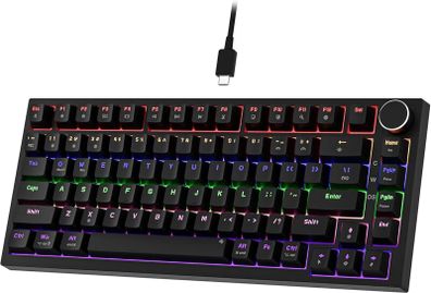 GM326 Mechanical Keyboard,Wired Gaming Keyboard,75% Percent TKL Hot Swappable Compact LED Backlit USB C Mechanical Gaming Keyboards with Knob for PC Windows Mac,QWERTY Layout,Black,Red Switches