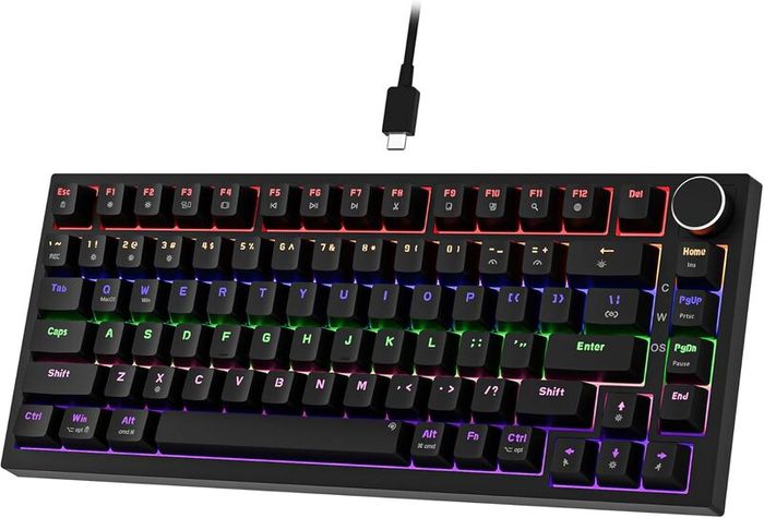 GM326 Mechanical Keyboard,Wired Gaming Keyboard,75% Percent TKL Hot Swappable Compact LED Backlit USB C Mechanical Gaming Keyboards with Knob for PC Windows Mac,QWERTY Layout,Black,Red Switches