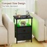 Bedside Table with LED Light, Small Side Table with Charging Station, Nightstand with 2 Fabric Drawers and Open Storage Shelf, Bedside Cabinet for Living Room, Bedroom, Black Image 5