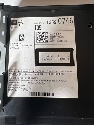 2015 Vauxhall Insignia Multimedia Control Panel With Display Screen 90924576 A1l2b49s