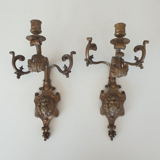 French pair brass wall sconces for candles vintage