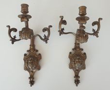 French pair brass wall sconces for candles vintage