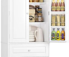 Kitchen Cupboard Tall Kitchen Cabinet Pantry Cupboard with 2 Doors Storage Free Standing Sideboard Storage Cabinet, 2 Drawers, Adjustable Shelves 60x40x120cm White