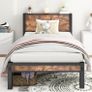 Single Bed Frame with Wood Storage Headboard, 90 x190 cm, Brown 3ft Metal Bed Frame Single for Adults Kids, Mattress Base, Underbed Storage, No Box Spring Needed Image 8
