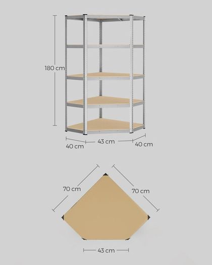 Heavy Duty Corner Shelving Unit 875kg 5 Tier Garage Storage Shelf Silver Natural Beige