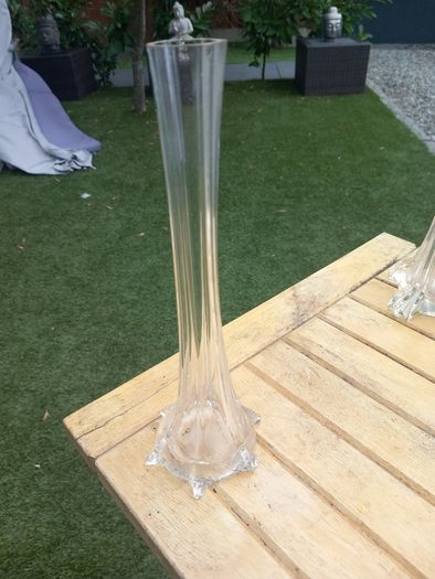 11 Art Noveau glass stem vases, bought in Vienna 70s, D18