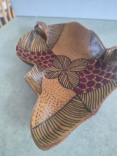 African Leopard Drinking Fruit Bowl and hand made carved wood.