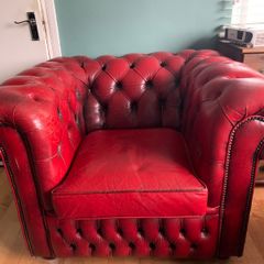 Red leather chesterfield arm chair vintage
