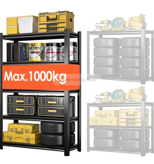 Heavy Duty Metal Shelf 183x90x40 cm with 5 Adjustable Metal Shelf Garage Shelving Units,Racking for Garage,Storage Shelf for Cellars & Workshops,Load capacity up to 1000 kg,Black