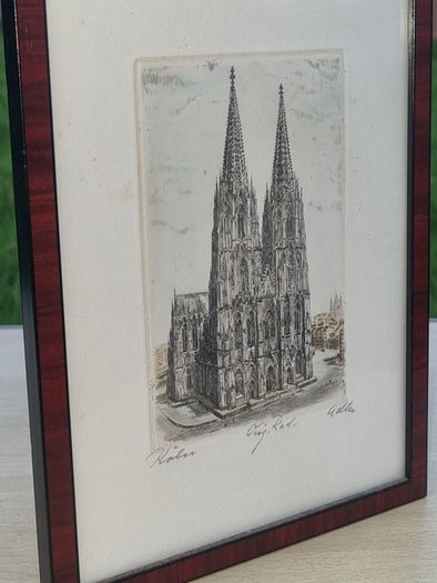 Original etching of Cologne Cathedral by Richard Adler